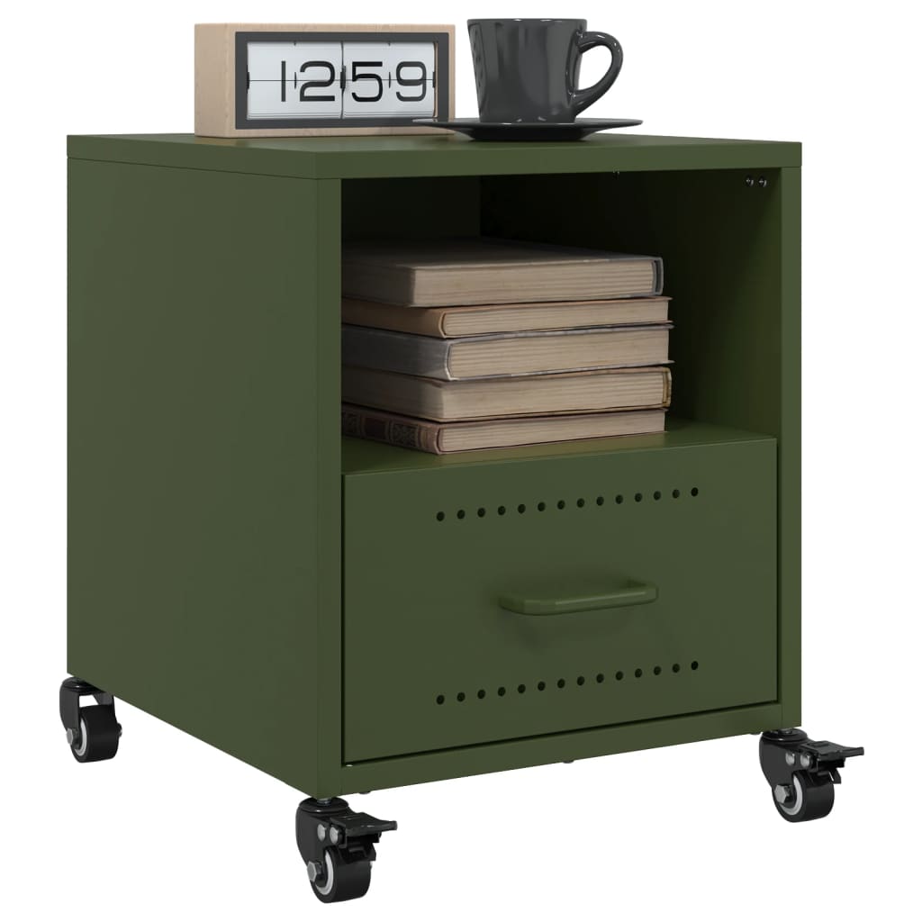 vidaXL Noptiere, 2 buc., verde olive, 36x39x43,5 cm, oțel vidaXL Noptiere, 2 buc., verde olive, 36x39x43,5 cm, oțel