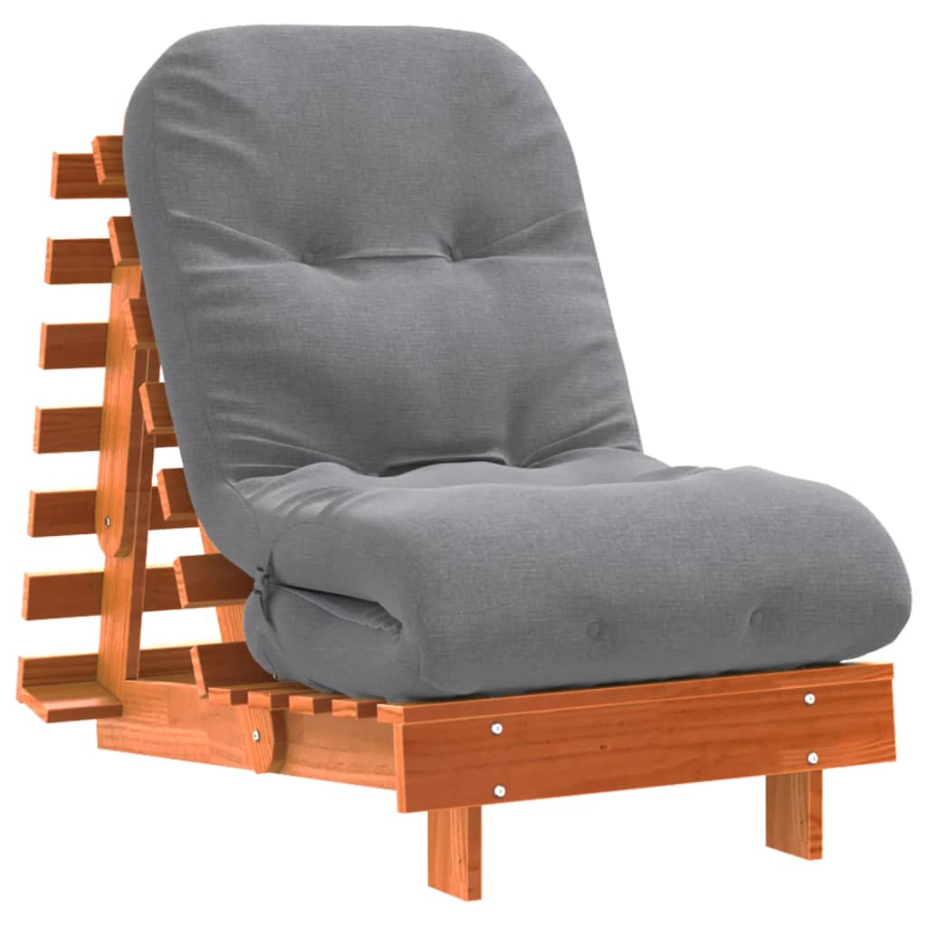 vidaXL Canapea futon cu saltea, maro, 60x206x11 cm, lemn masiv de pin vidaXL Canapea futon cu saltea, maro, 60x206x11 cm, lemn masiv de pin