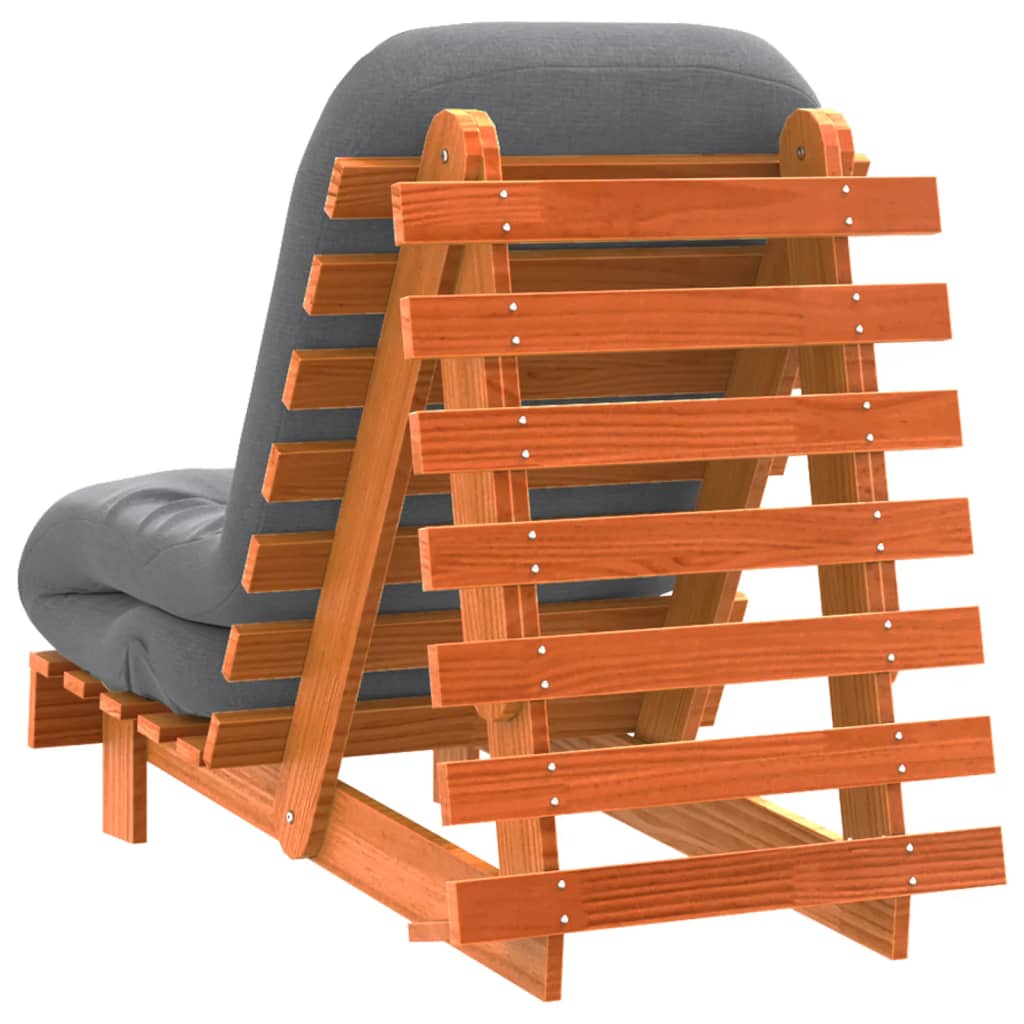 vidaXL Canapea futon cu saltea, maro, 60x206x11 cm, lemn masiv de pin vidaXL Canapea futon cu saltea, maro, 60x206x11 cm, lemn masiv de pin