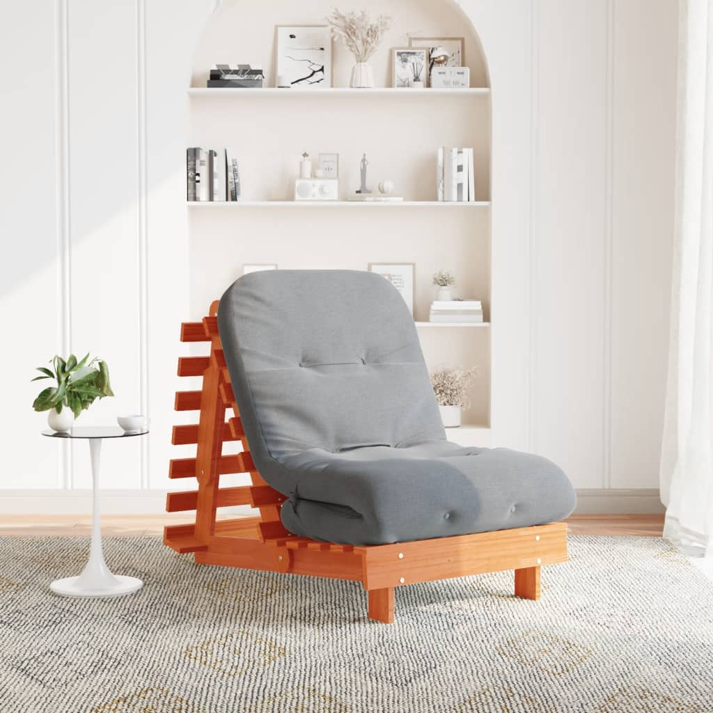 vidaXL Canapea futon cu saltea, maro, 70x206x11 cm, lemn masiv de pin vidaXL Canapea futon cu saltea, maro, 70x206x11 cm, lemn masiv de pin