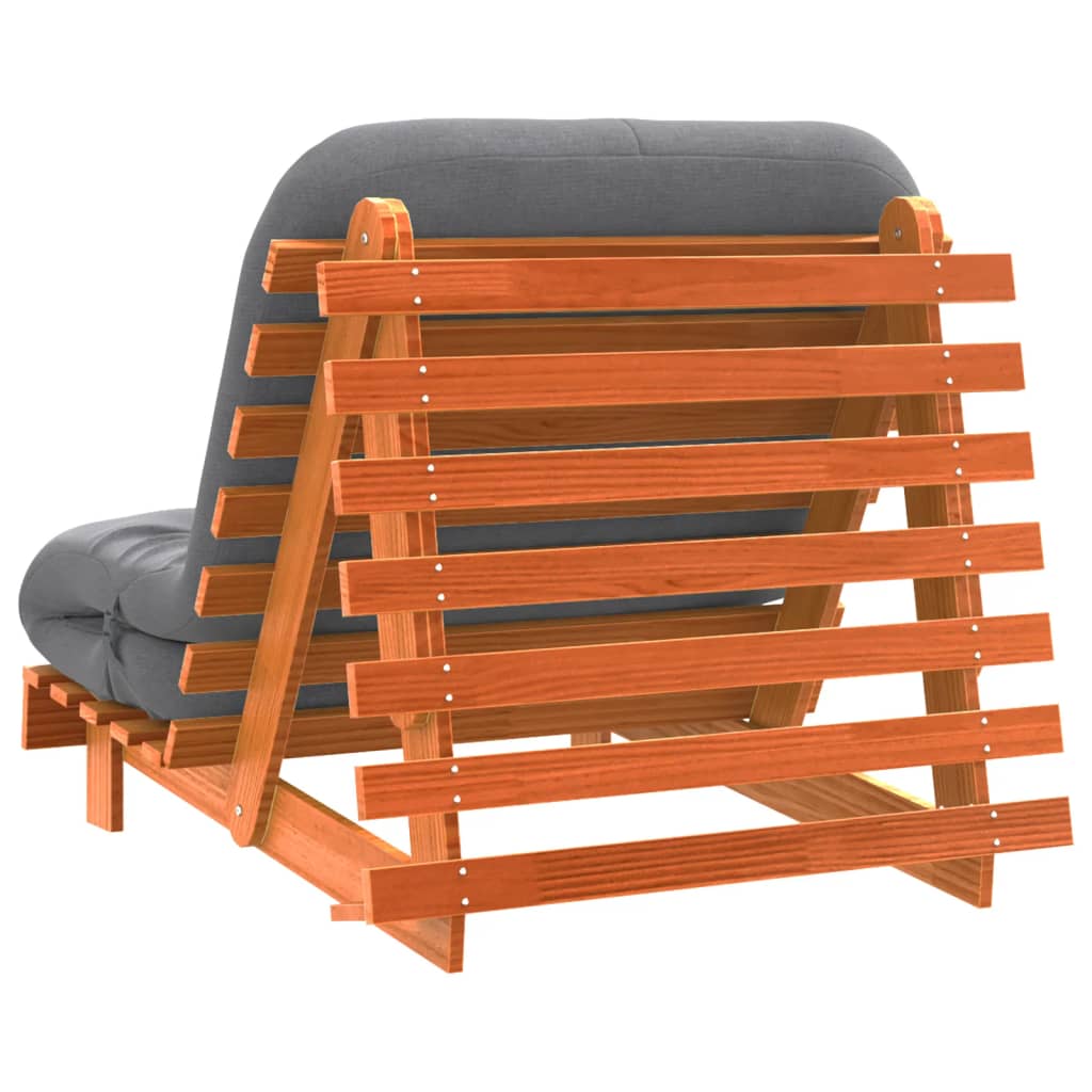 vidaXL Canapea futon cu saltea, maro, 80x206x11 cm, lemn masiv de pin vidaXL Canapea futon cu saltea, maro, 80x206x11 cm, lemn masiv de pin