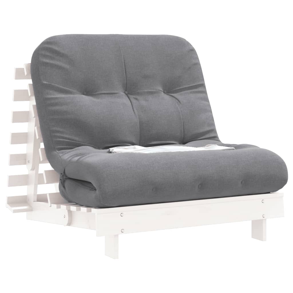 vidaXL Canapea futon cu saltea, alb, 90x206x11 cm, lemn masiv de pin vidaXL Canapea futon cu saltea, alb, 90x206x11 cm, lemn masiv de pin