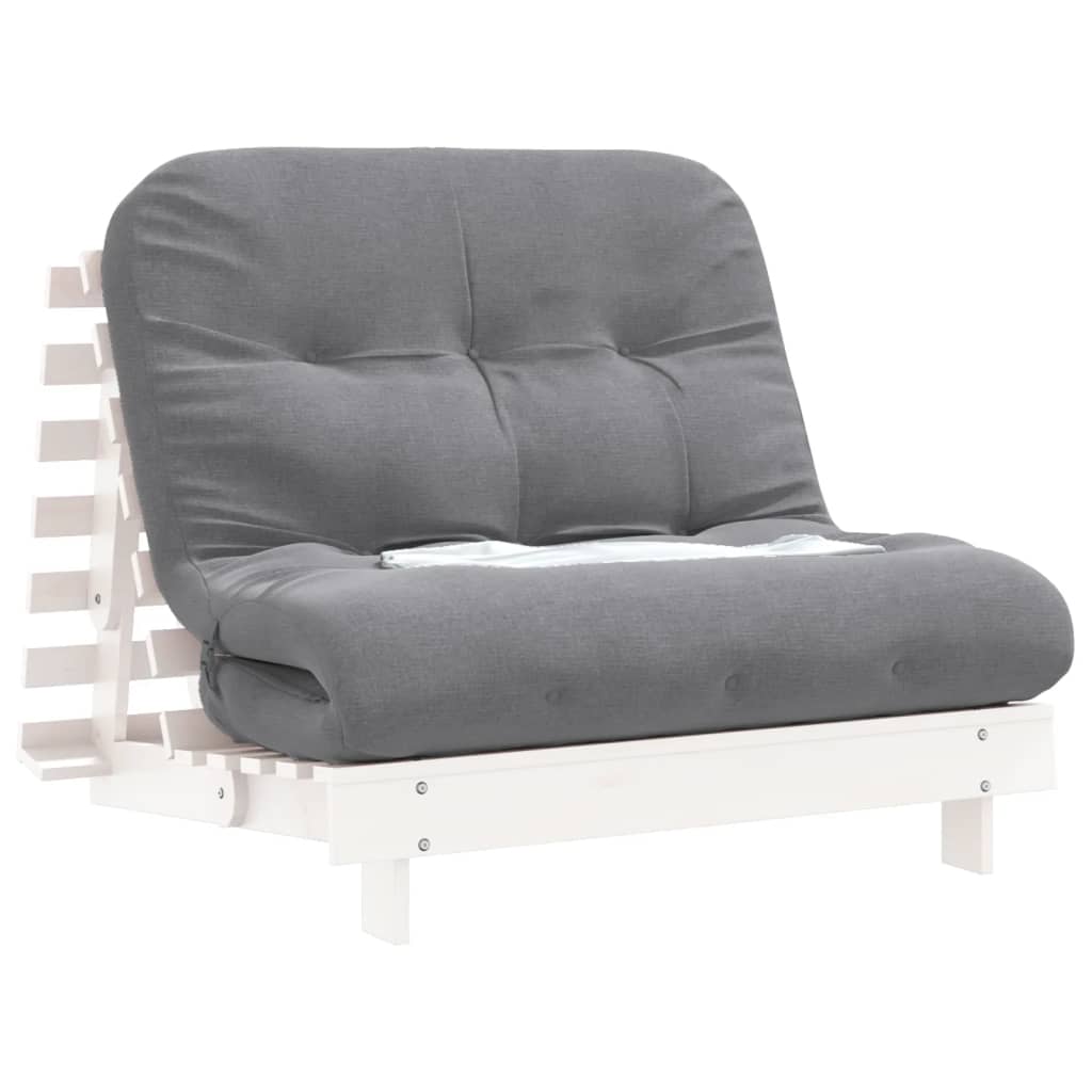 vidaXL Canapea futon cu saltea, alb, 100x206x11 cm, lemn masiv de pin vidaXL Canapea futon cu saltea, alb, 100x206x11 cm, lemn masiv de pin