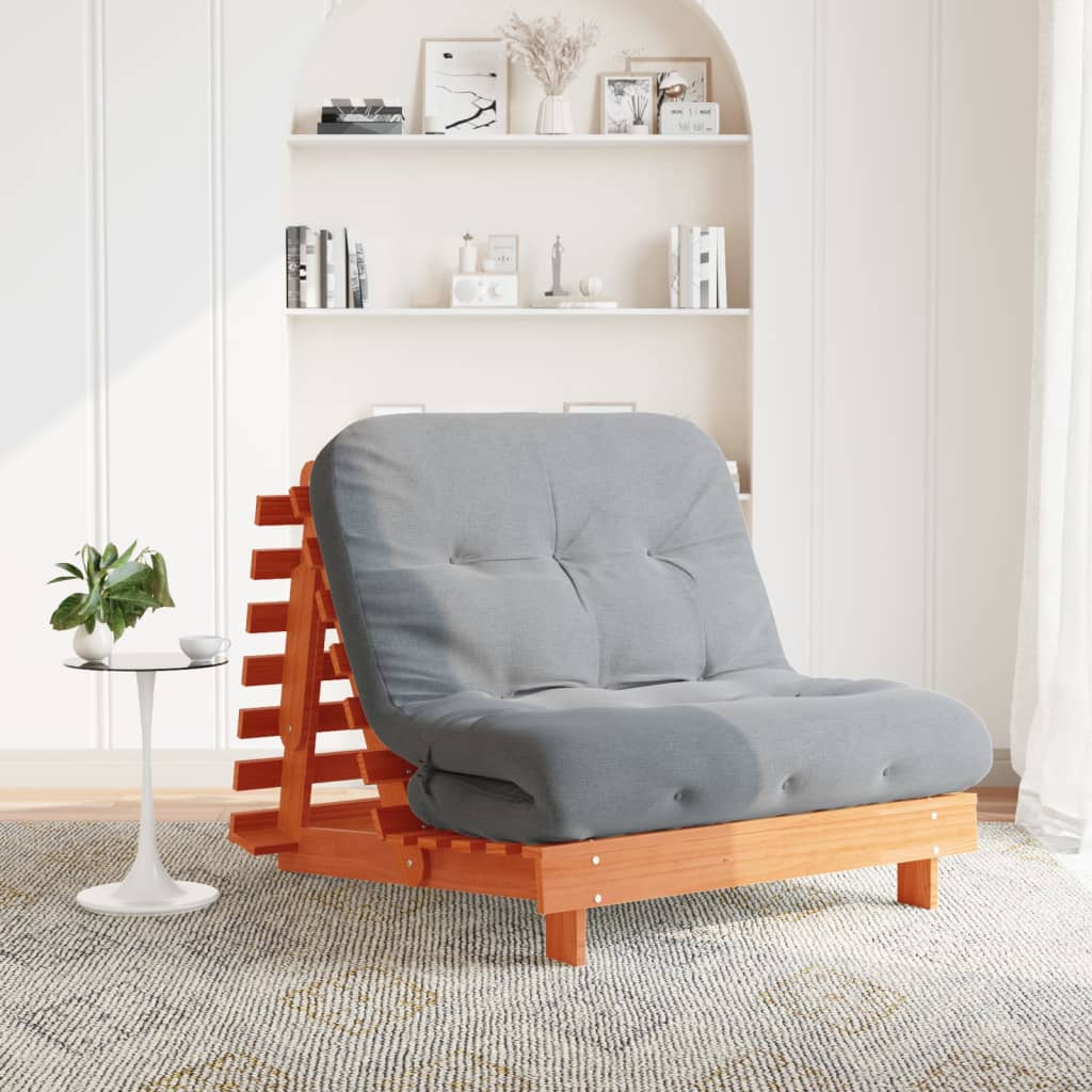 vidaXL Canapea futon cu saltea, maro, 100x206x11 cm, lemn masiv de pin vidaXL Canapea futon cu saltea, maro, 100x206x11 cm, lemn masiv de pin