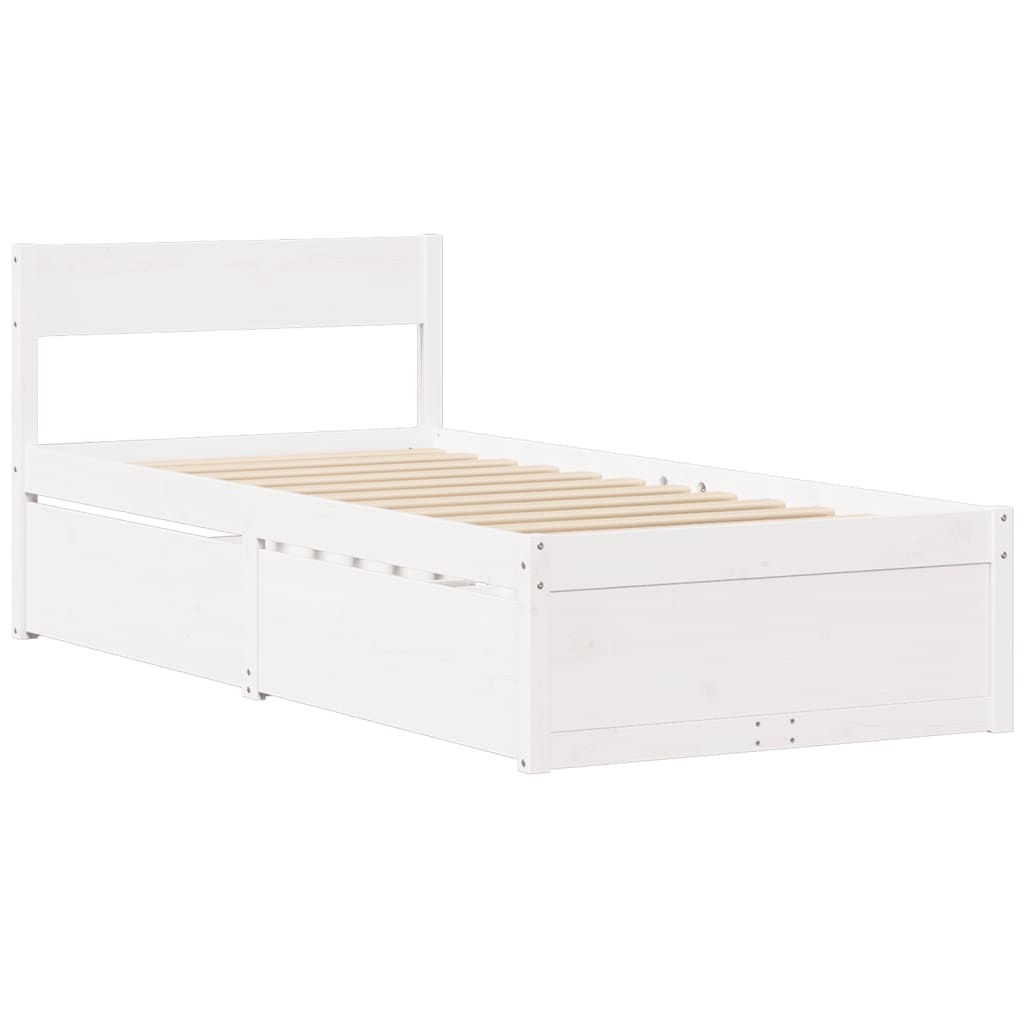 vidaXL Cadru de pat fără saltea, alb, 75x190 cm, lemn masiv de pin