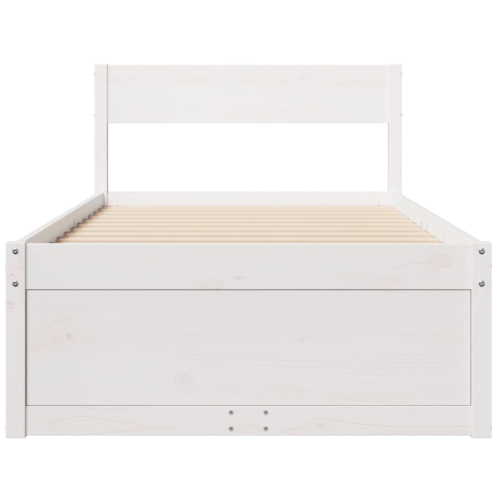vidaXL Cadru de pat fără saltea, alb, 75x190 cm, lemn masiv de pin