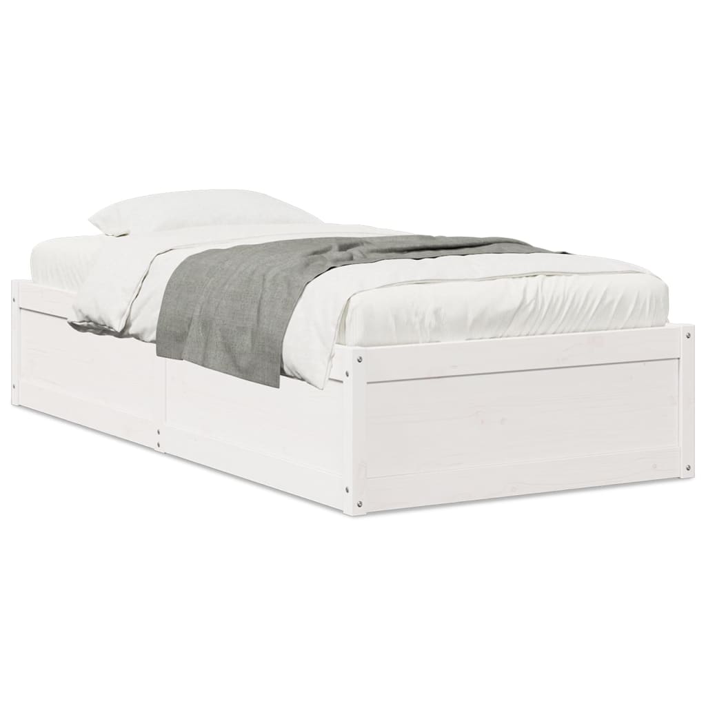 vidaXL Cadru de pat fără saltea, alb, 75x190 cm, lemn masiv de pin