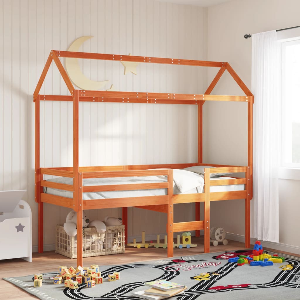 vidaXL Acoperiș Pat Copii, maro, 217x95,5x159 cm Lemn Mass Pin vidaXL Acoperiș Pat Copii, maro, 217x95,5x159 cm Lemn Mass Pin