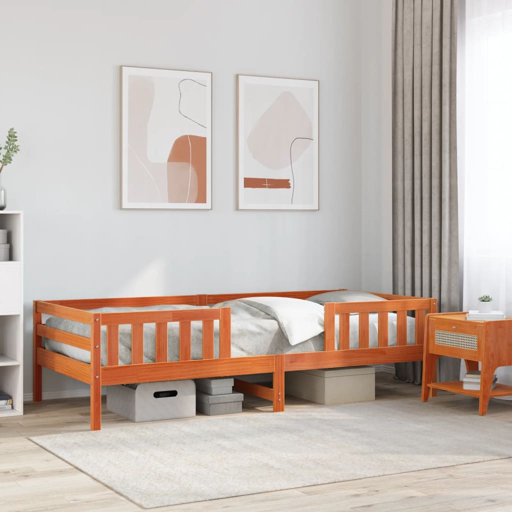 vidaXL Pat de zi fără saltea, maro ceruit, 90x200 cm, lemn masiv pin vidaXL Pat de zi fără saltea, maro ceruit, 90x200 cm, lemn masiv pin