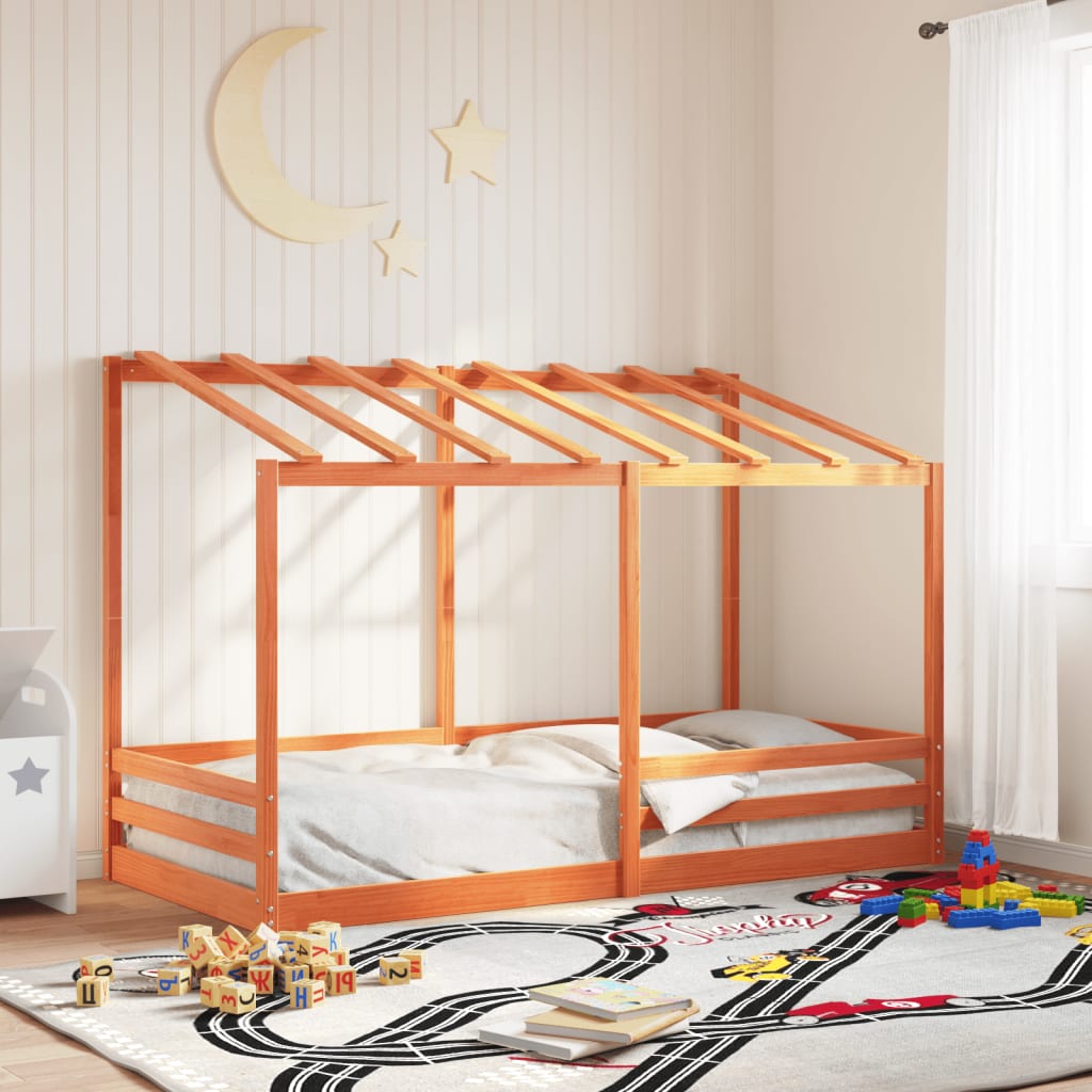 vidaXL Acoperiș pat de copii, maro ceruit, 90x200 cm, lemn masiv pin vidaXL Acoperiș pat de copii, maro ceruit, 90x200 cm, lemn masiv pin