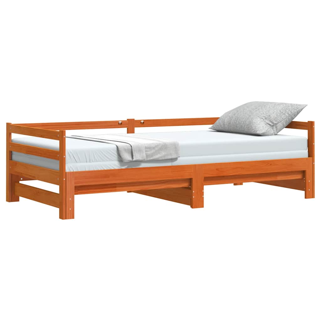 vidaXL Pat de zi cu extensie, maro ceruit, 90x200cm, lemn masiv de pin