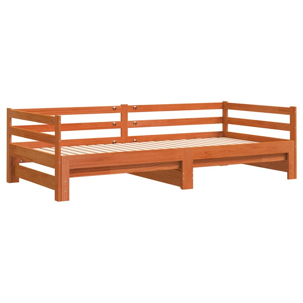 vidaXL Pat de zi cu extensie, maro ceruit, 90x200cm, lemn masiv de pin