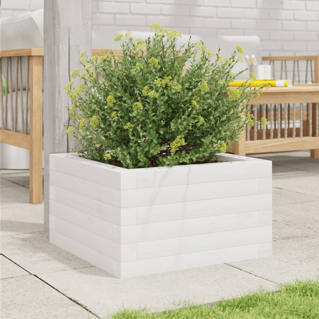vidaXL Jardinieră de grădină, alb, 40x40x23 cm, lemn masiv de pin vidaXL Jardinieră de grădină, alb, 40x40x23 cm, lemn masiv de pin
