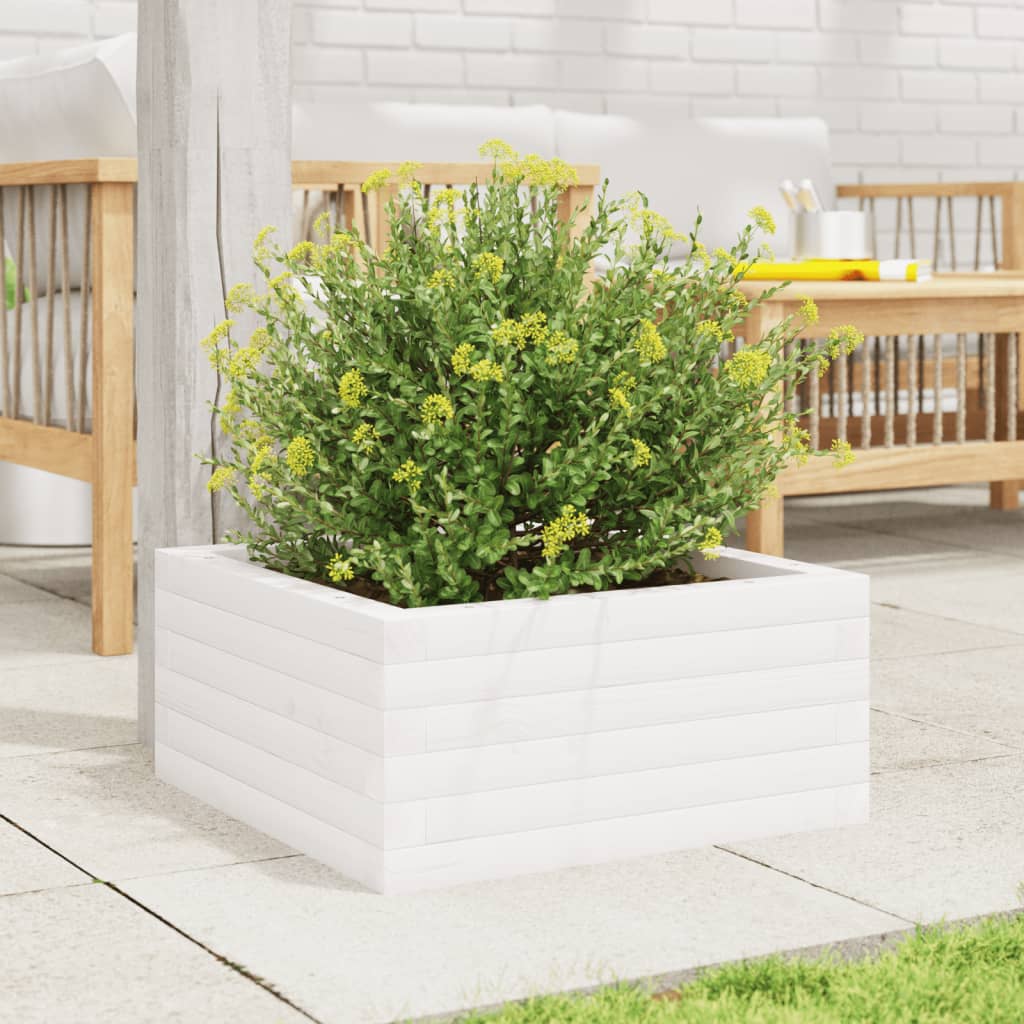 vidaXL Jardinieră de grădină, alb, 50x50x23 cm, lemn masiv de pin
