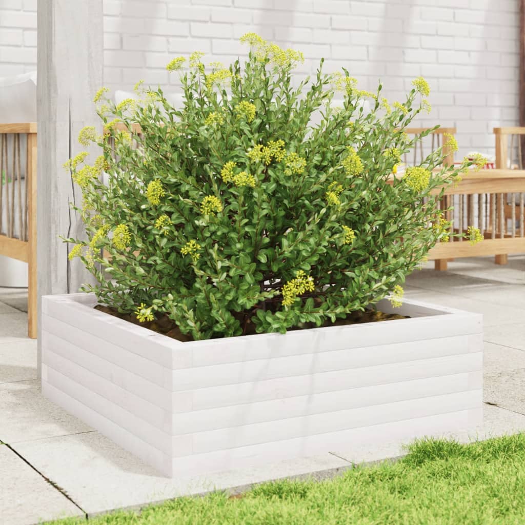 vidaXL Jardinieră de grădină, alb, 70x70x23 cm, lemn masiv de pin vidaXL Jardinieră de grădină, alb, 70x70x23 cm, lemn masiv de pin