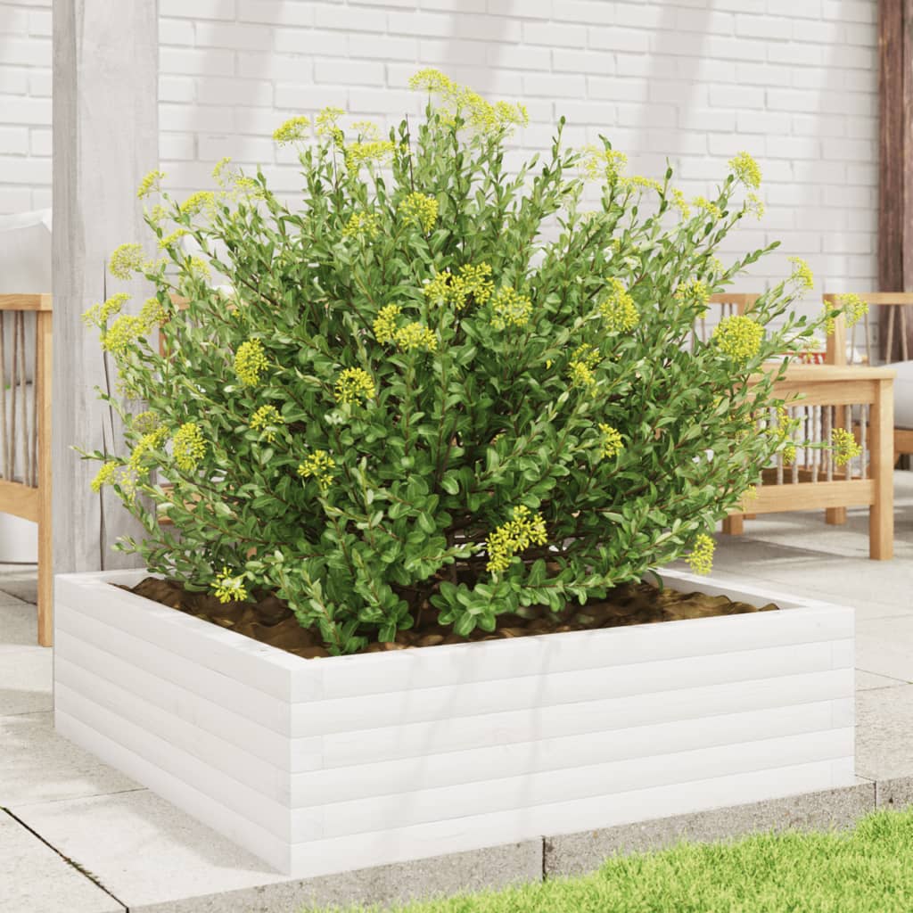 vidaXL Jardinieră de grădină, alb, 80x80x23 cm, lemn masiv de pin vidaXL Jardinieră de grădină, alb, 80x80x23 cm, lemn masiv de pin
