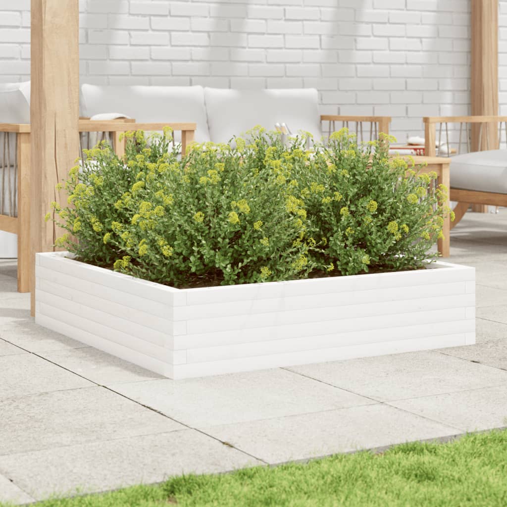vidaXL Jardinieră de grădină, alb, 100x100x23 cm, lemn masiv de pin vidaXL Jardinieră de grădină, alb, 100x100x23 cm, lemn masiv de pin