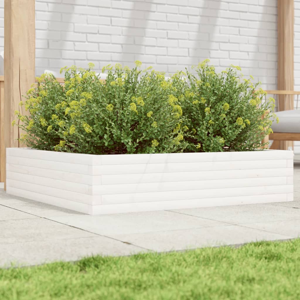 vidaXL Jardinieră de grădină, alb, 100x100x23 cm, lemn masiv de pin vidaXL Jardinieră de grădină, alb, 100x100x23 cm, lemn masiv de pin