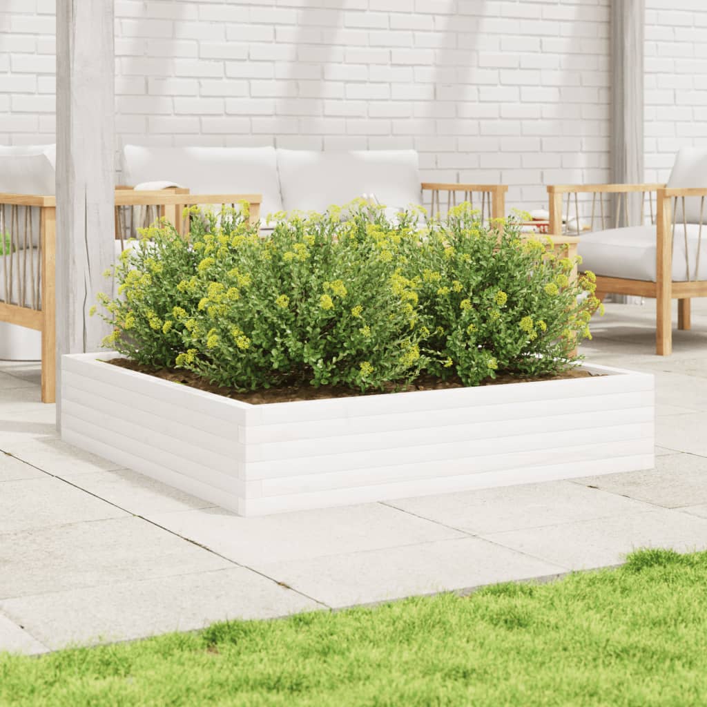 vidaXL Jardinieră de grădină, alb, 110x110x23 cm, lemn masiv de pin vidaXL Jardinieră de grădină, alb, 110x110x23 cm, lemn masiv de pin