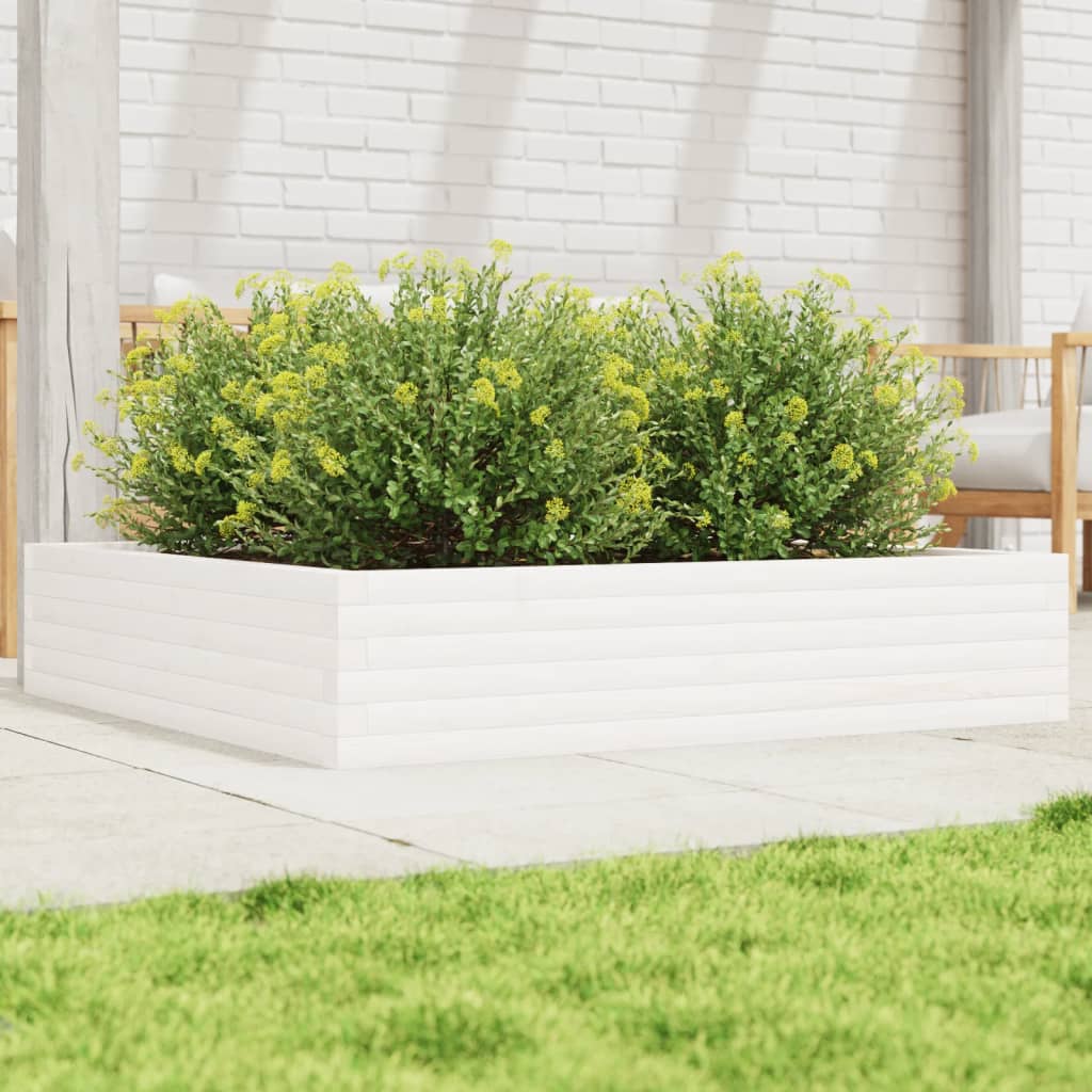 vidaXL Jardinieră de grădină, alb, 110x110x23 cm, lemn masiv de pin vidaXL Jardinieră de grădină, alb, 110x110x23 cm, lemn masiv de pin