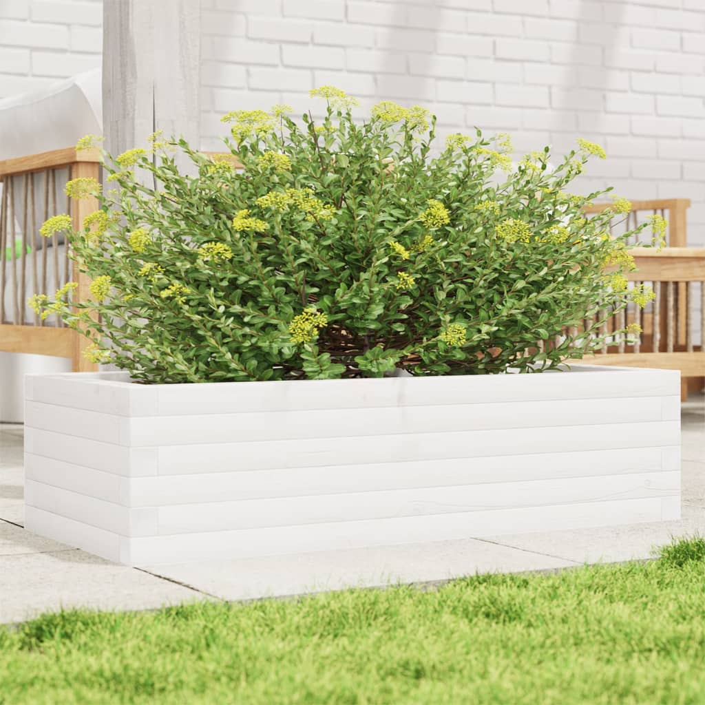 vidaXL Jardinieră de grădină, alb, 90x40x23 cm, lemn masiv de pin vidaXL Jardinieră de grădină, alb, 90x40x23 cm, lemn masiv de pin