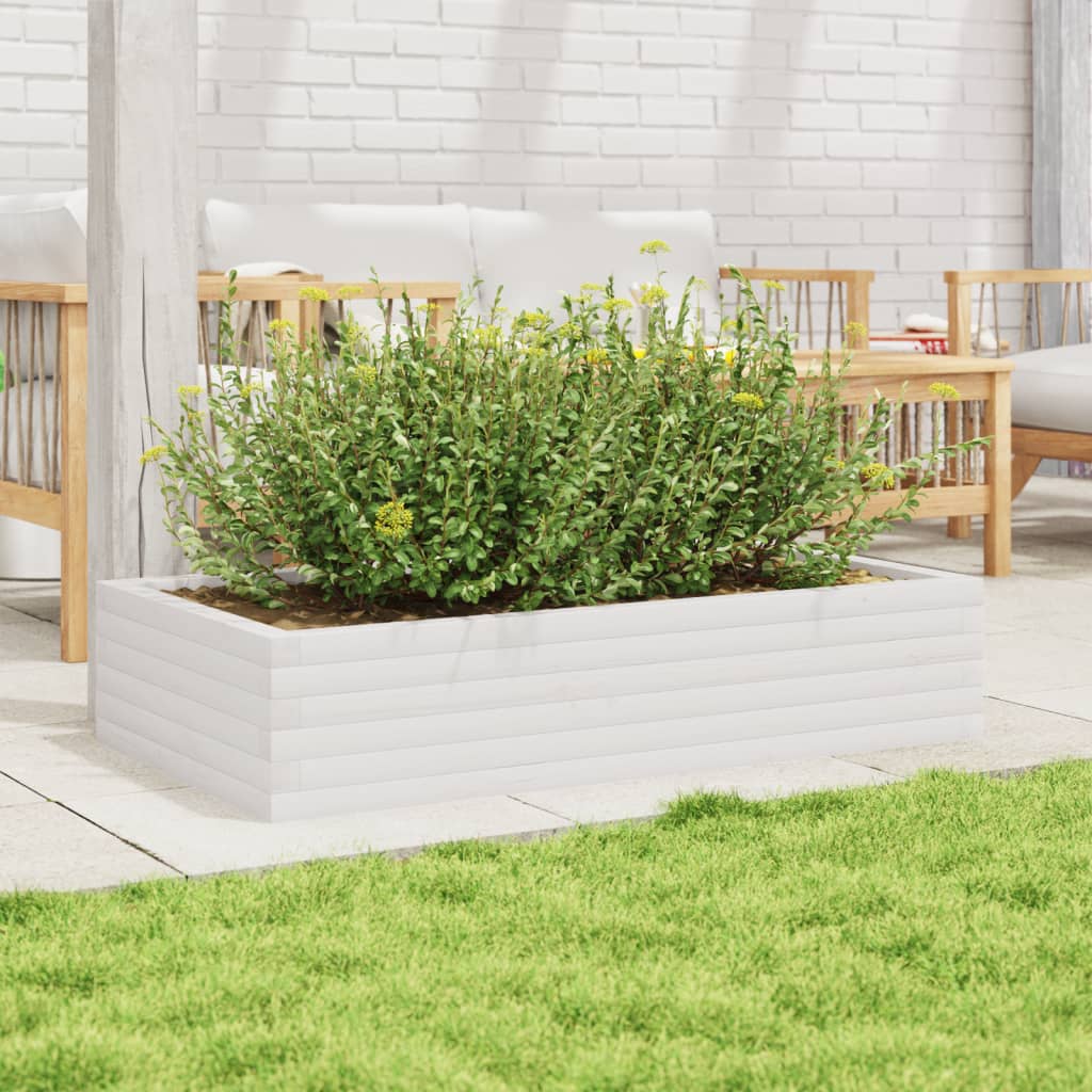 vidaXL Jardinieră de grădină, alb, 110x60x23 cm, lemn masiv de pin