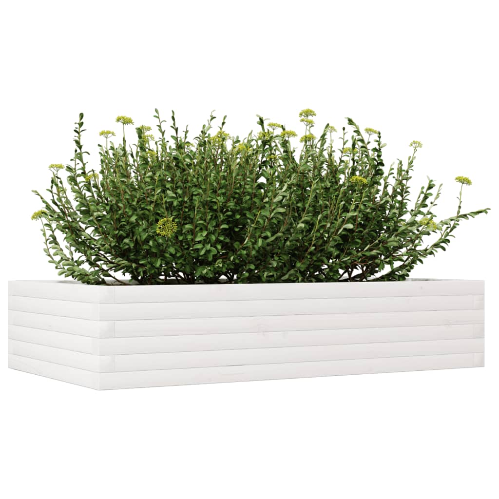 vidaXL Jardinieră de grădină, alb, 110x60x23 cm, lemn masiv de pin