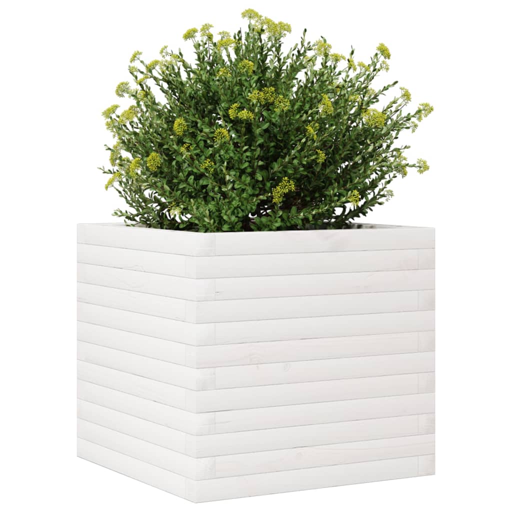vidaXL Jardinieră de grădină, alb, 50x50x45,5 cm, lemn masiv de pin vidaXL Jardinieră de grădină, alb, 50x50x45,5 cm, lemn masiv de pin