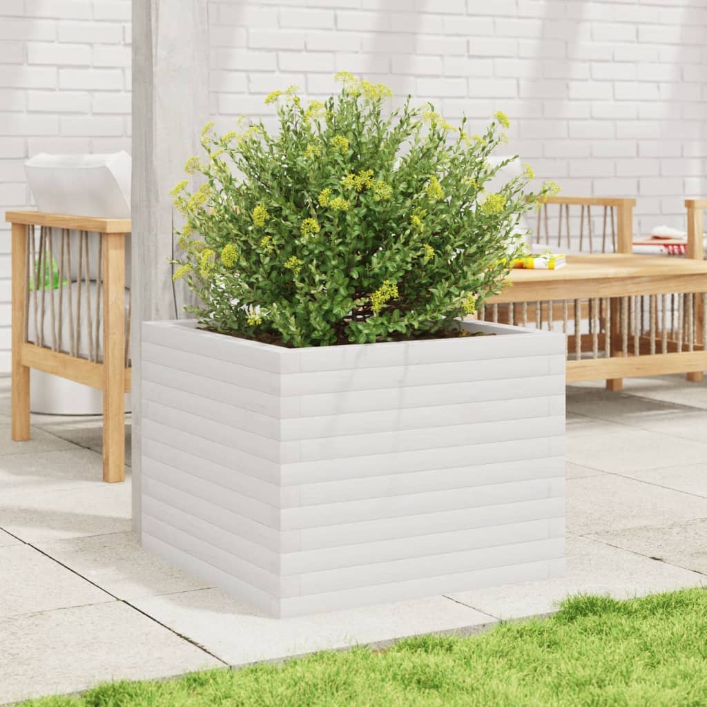 vidaXL Jardinieră de grădină, alb, 60x60x45,5 cm, lemn masiv de pin