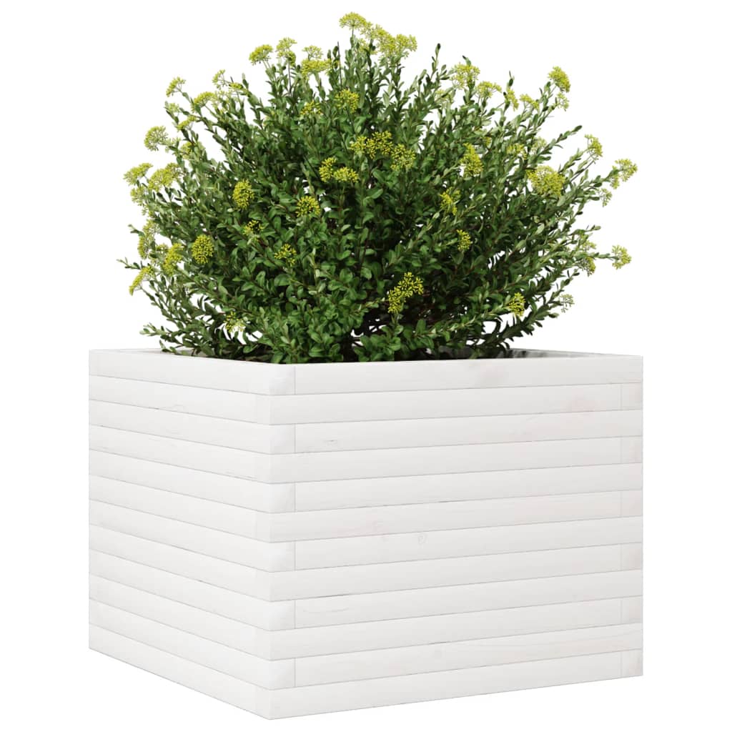 vidaXL Jardinieră de grădină, alb, 60x60x45,5 cm, lemn masiv de pin