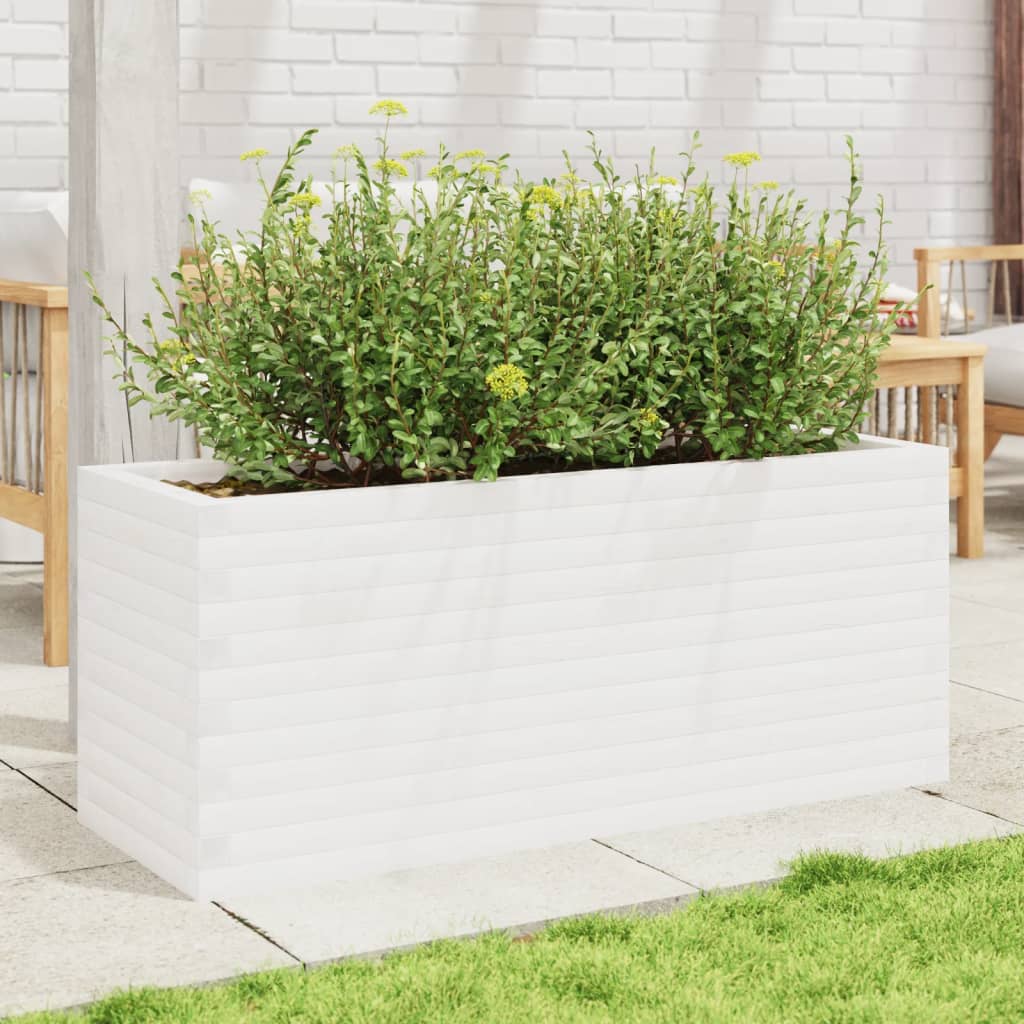 vidaXL Jardinieră de grădină, alb, 110x40x45,5 cm, lemn masiv de pin vidaXL Jardinieră de grădină, alb, 110x40x45,5 cm, lemn masiv de pin