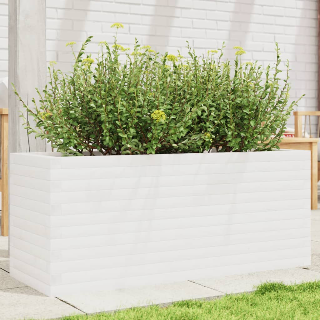 vidaXL Jardinieră de grădină, alb, 110x40x45,5 cm, lemn masiv de pin vidaXL Jardinieră de grădină, alb, 110x40x45,5 cm, lemn masiv de pin