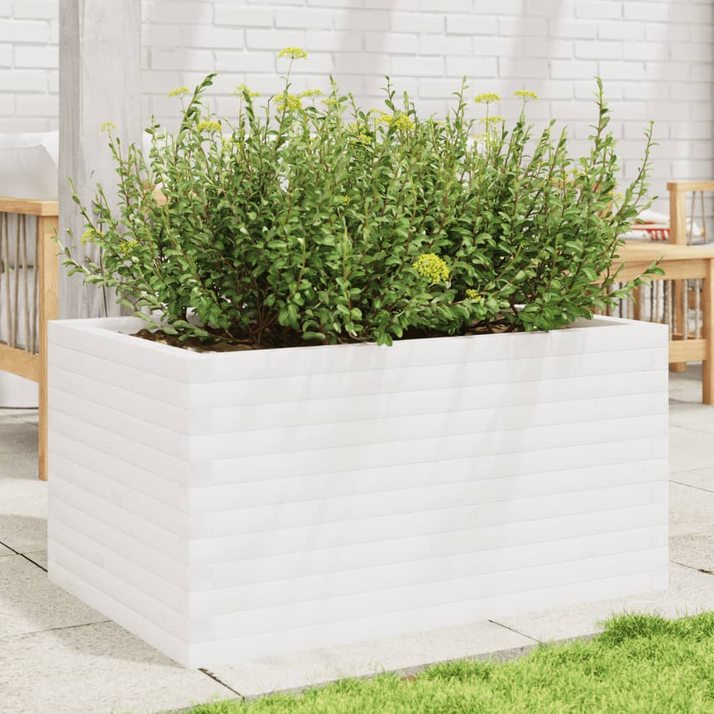 vidaXL Jardinieră de grădină, alb, 90x60x45,5 cm, lemn masiv de pin