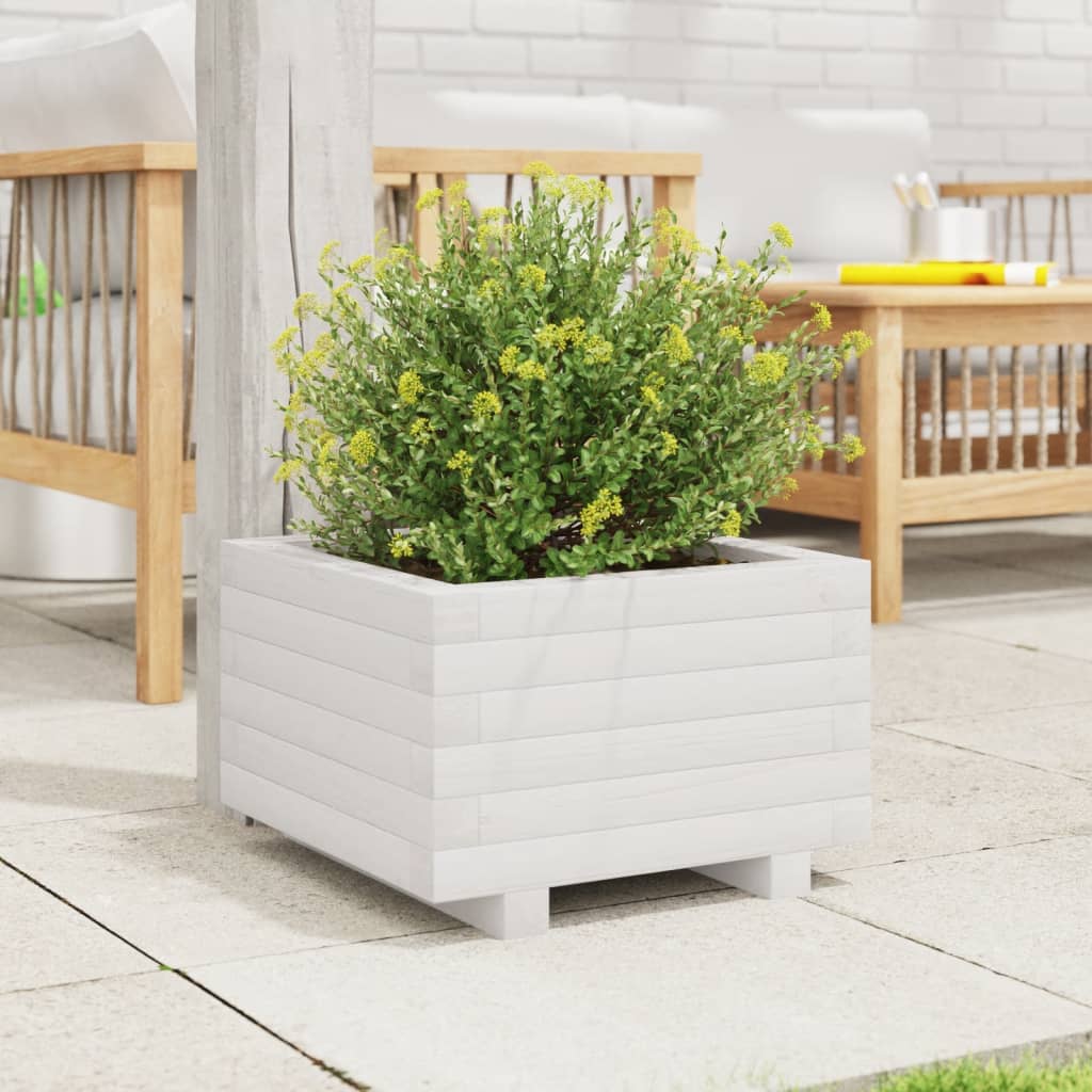 vidaXL Jardinieră de grădină, alb, 40x40x26,5 cm, lemn masiv de pin vidaXL Jardinieră de grădină, alb, 40x40x26,5 cm, lemn masiv de pin