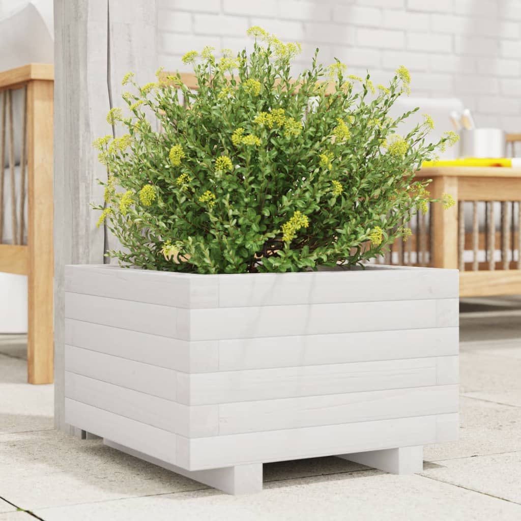 vidaXL Jardinieră de grădină, alb, 40x40x26,5 cm, lemn masiv de pin vidaXL Jardinieră de grădină, alb, 40x40x26,5 cm, lemn masiv de pin
