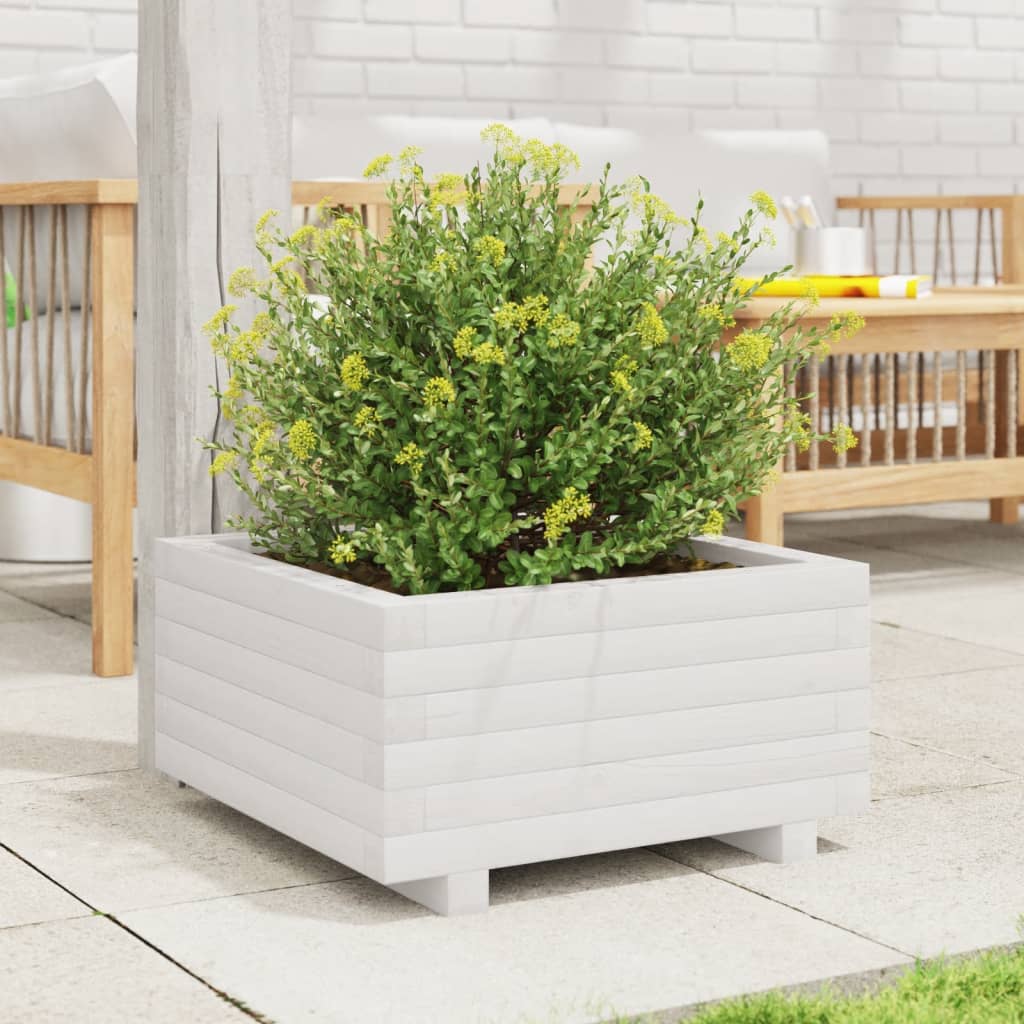 vidaXL Jardinieră de grădină, alb, 50x50x26,5 cm, lemn masiv de pin