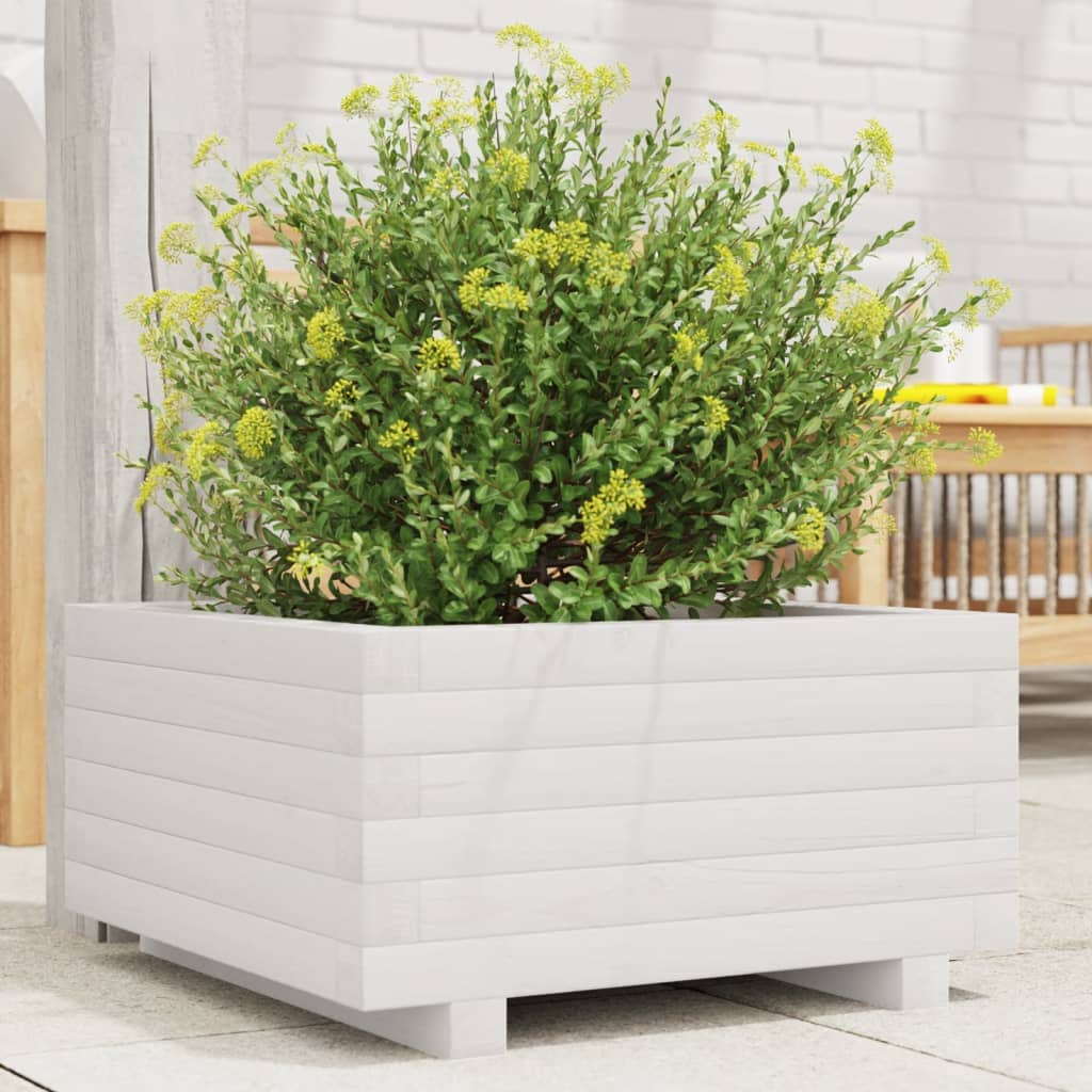 vidaXL Jardinieră de grădină, alb, 50x50x26,5 cm, lemn masiv de pin