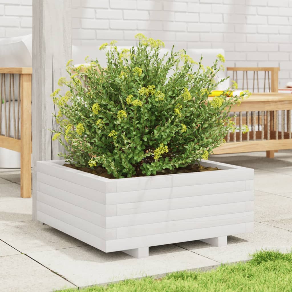 vidaXL Jardinieră de grădină, alb, 60x60x26,5 cm, lemn masiv de pin vidaXL Jardinieră de grădină, alb, 60x60x26,5 cm, lemn masiv de pin