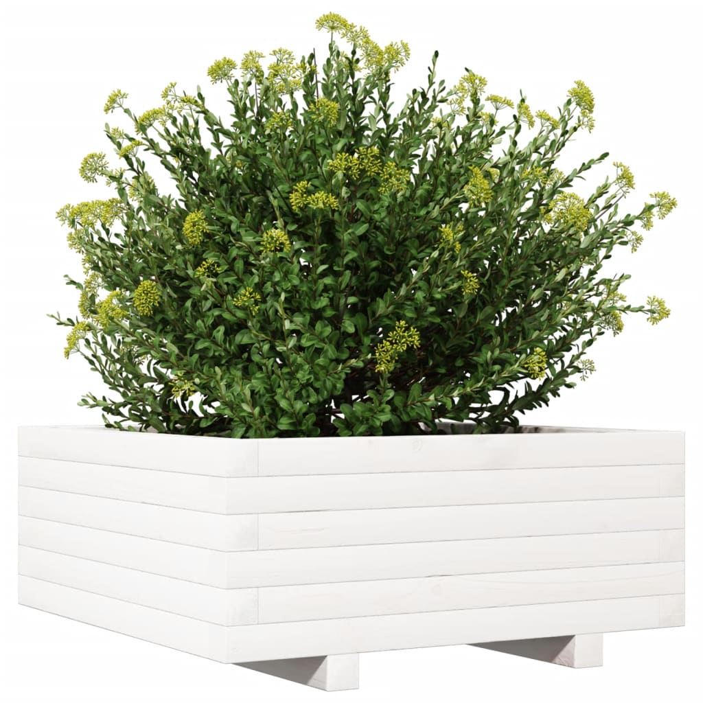 vidaXL Jardinieră de grădină, alb, 60x60x26,5 cm, lemn masiv de pin vidaXL Jardinieră de grădină, alb, 60x60x26,5 cm, lemn masiv de pin