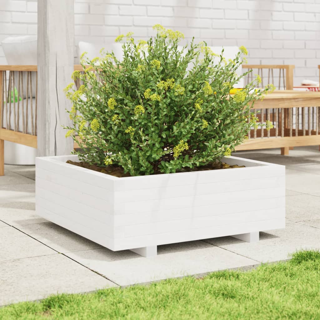 vidaXL Jardinieră de grădină, alb, 70x70x26,5 cm, lemn masiv de pin vidaXL Jardinieră de grădină, alb, 70x70x26,5 cm, lemn masiv de pin