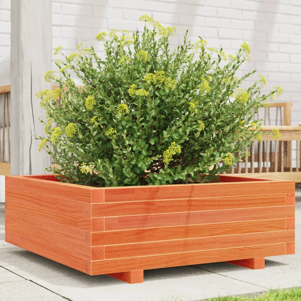vidaXL Jardinieră grădină, maro ceruit, 70x70x26,5 cm, lemn masiv pin vidaXL Jardinieră grădină, maro ceruit, 70x70x26,5 cm, lemn masiv pin