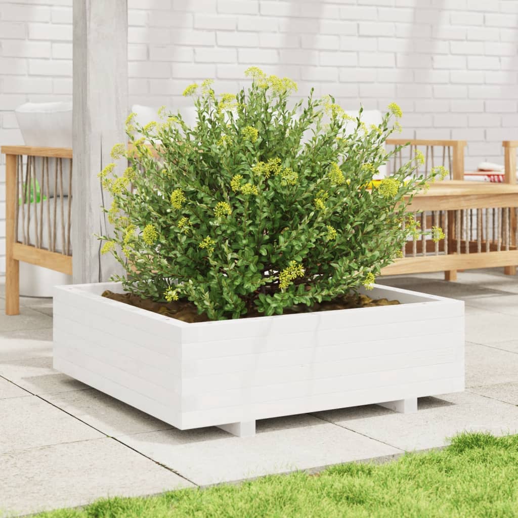 vidaXL Jardinieră de grădină, alb, 80x80x26,5 cm, lemn masiv de pin vidaXL Jardinieră de grădină, alb, 80x80x26,5 cm, lemn masiv de pin