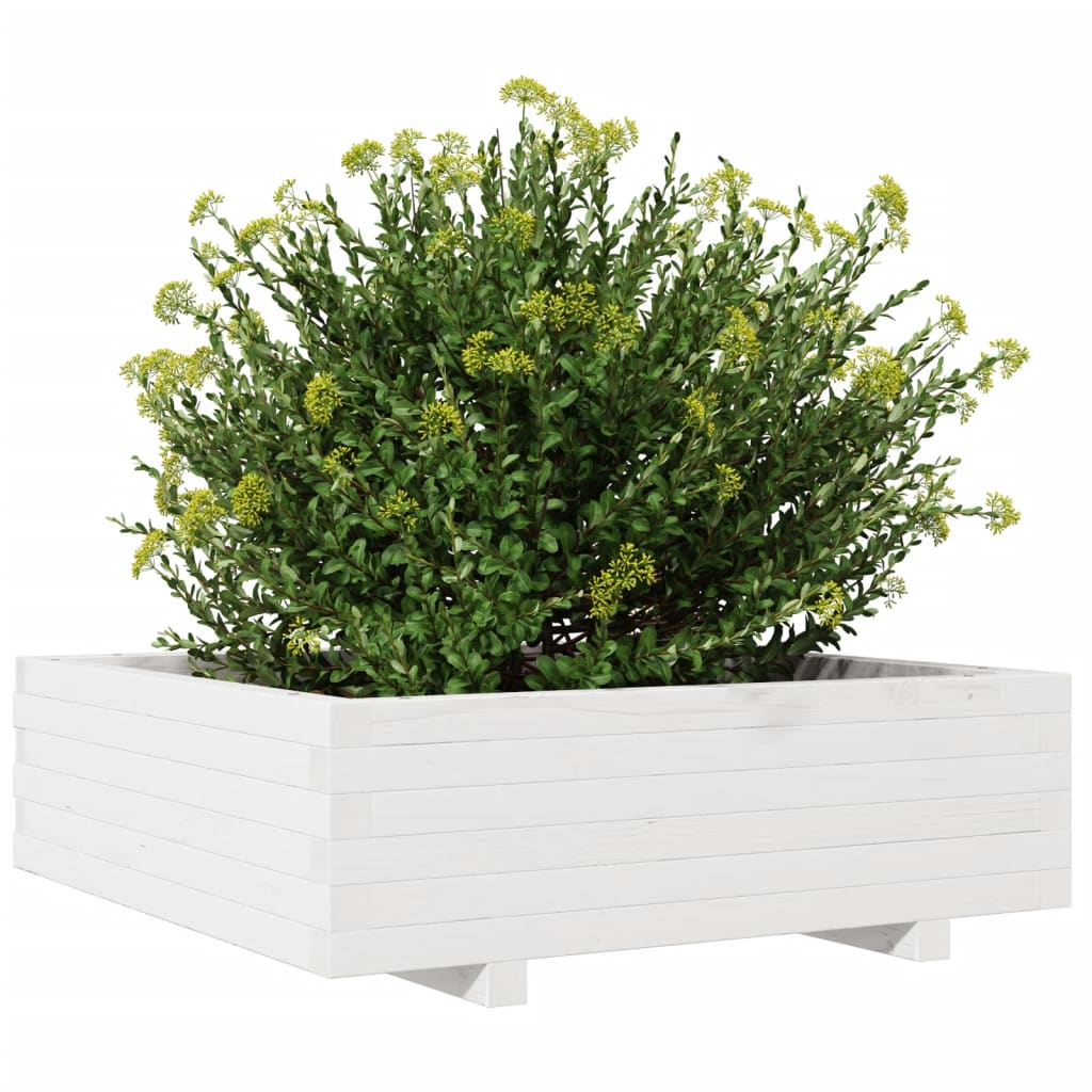 vidaXL Jardinieră de grădină, alb, 80x80x26,5 cm, lemn masiv de pin vidaXL Jardinieră de grădină, alb, 80x80x26,5 cm, lemn masiv de pin