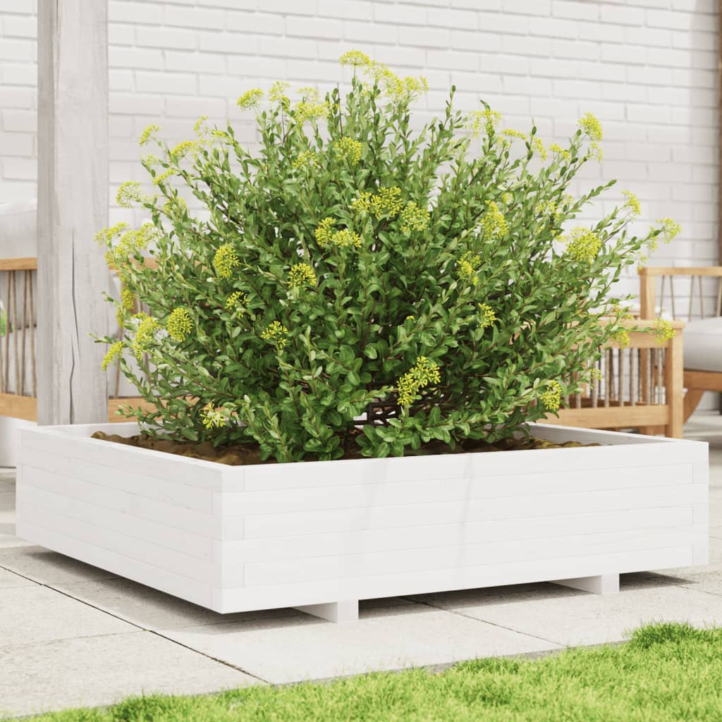 vidaXL Jardinieră de grădină, alb, 100x100x26,5 cm, lemn masiv de pin vidaXL Jardinieră de grădină, alb, 100x100x26,5 cm, lemn masiv de pin