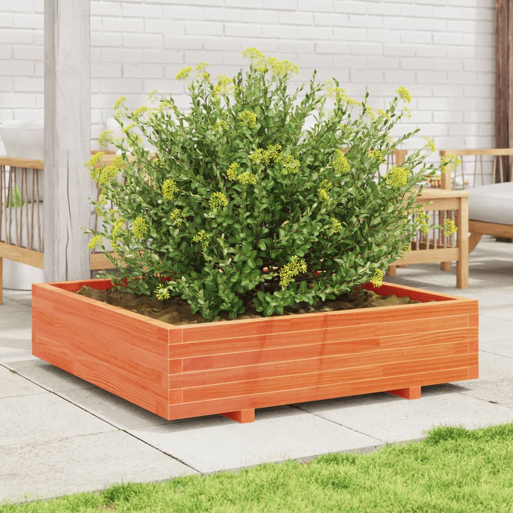 vidaXL Jardinieră grădină, maro ceruit, 100x100x26,5cm, lemn masiv pin vidaXL Jardinieră grădină, maro ceruit, 100x100x26,5cm, lemn masiv pin