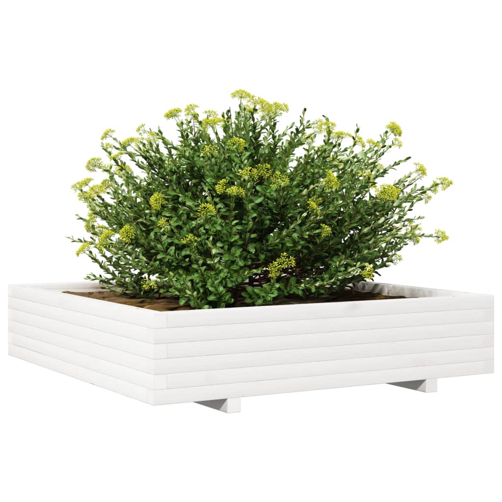 vidaXL Jardinieră de grădină, alb, 110x110x26,5 cm, lemn masiv de pin vidaXL Jardinieră de grădină, alb, 110x110x26,5 cm, lemn masiv de pin