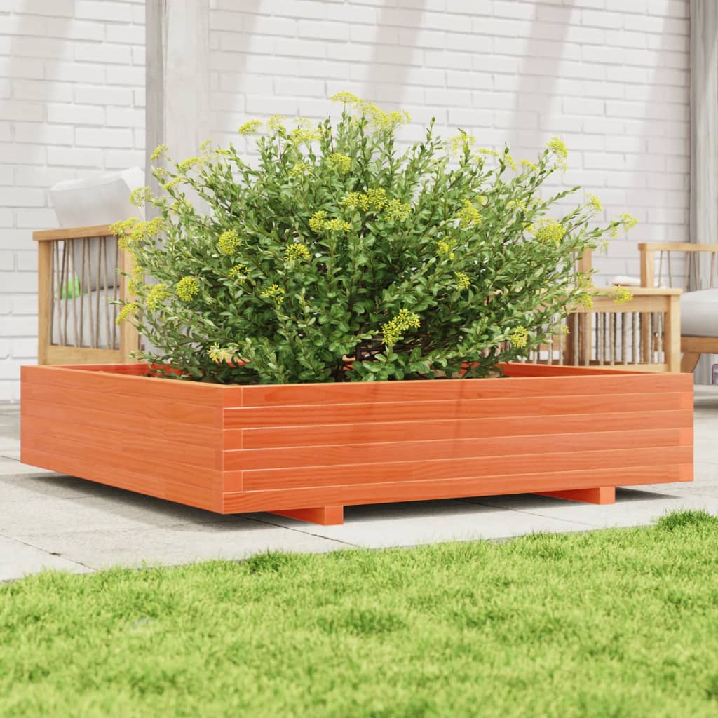vidaXL Jardinieră grădină, maro ceruit, 110x110x26,5cm, lemn masiv pin vidaXL Jardinieră grădină, maro ceruit, 110x110x26,5cm, lemn masiv pin