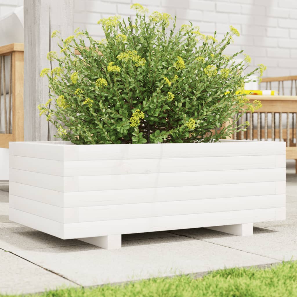 vidaXL Jardinieră de grădină, alb, 70x40x26,5 cm, lemn masiv de pin vidaXL Jardinieră de grădină, alb, 70x40x26,5 cm, lemn masiv de pin