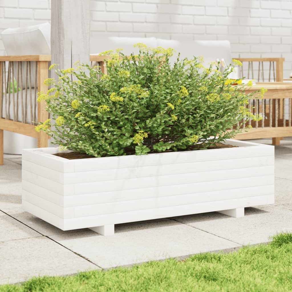 vidaXL Jardinieră de grădină, alb, 90x40x26,5 cm, lemn masiv de pin vidaXL Jardinieră de grădină, alb, 90x40x26,5 cm, lemn masiv de pin