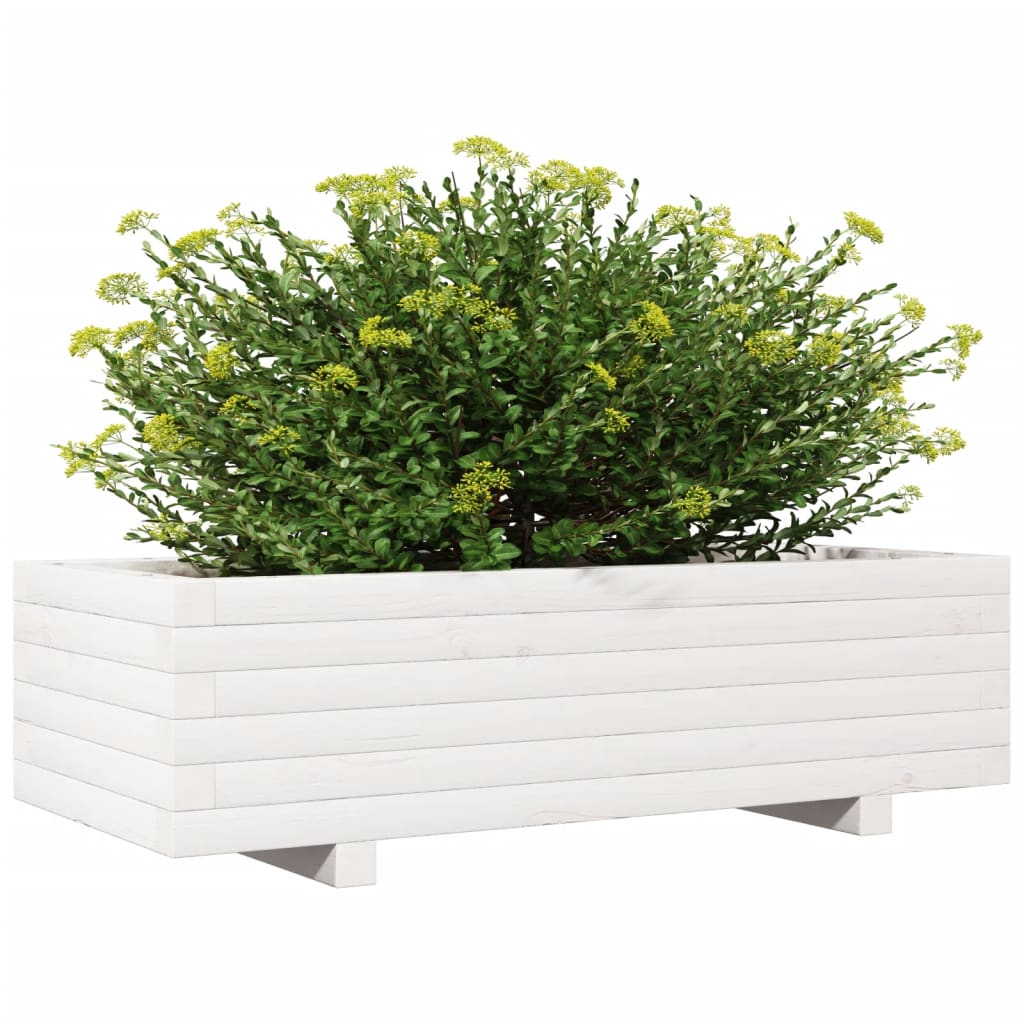 vidaXL Jardinieră de grădină, alb, 90x40x26,5 cm, lemn masiv de pin vidaXL Jardinieră de grădină, alb, 90x40x26,5 cm, lemn masiv de pin